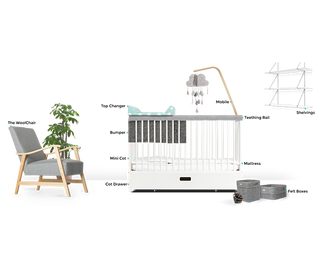Mini Cot Bed with Drawer -  White - Mokee