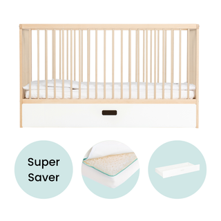 Midi Cot Bed With Drawer & Luxury Breathable Air Mattress - Beech - Mokee