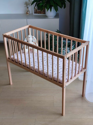 Mokee Bedside Crib and Mattress bundle - Beech (90x40) Solid Beechwood - Mokee