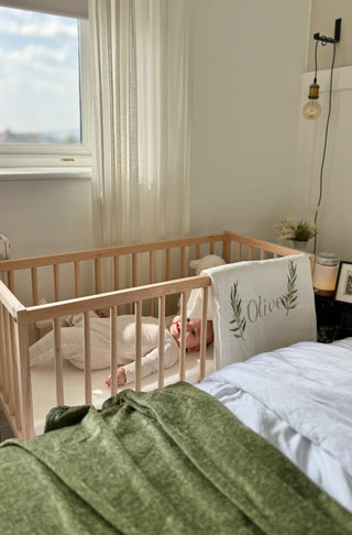 Mokee Bedside Crib and Mattress bundle - Beech (90x40) Solid Beechwood - Mokee