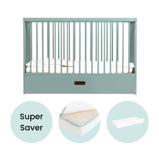 Mini Cot Bed With Drawer & Luxury Breathable Air Mattress - Stone Teal
