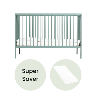 Mini Cot Bed With Aloe Vera Mattress - Stone Teal - Mokee