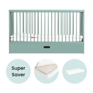 Midi Cot Bed With Drawer & Luxury Breathable Air Mattress - Stone Teal