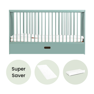 Midi Cot Bed With Drawer & Aloe Vera Mattress - Stone Teal - Mokee