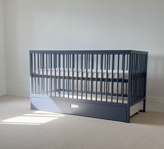 Midi Cot Bed With Drawer & Luxury Breathable Air Mattress - Stone Blue - Mokee