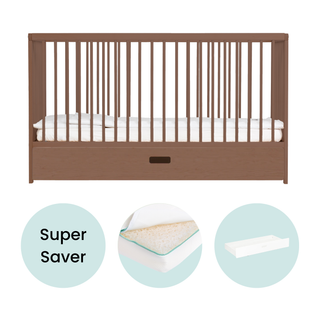 Midi Cot Bed With Drawer & Luxury Breathable Air Mattress - Walnut - Mokee