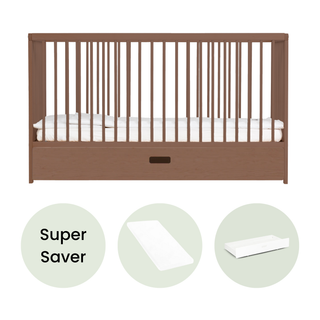 Midi Cot Bed With Drawer & Aloe Vera Mattress - Walnut - Mokee