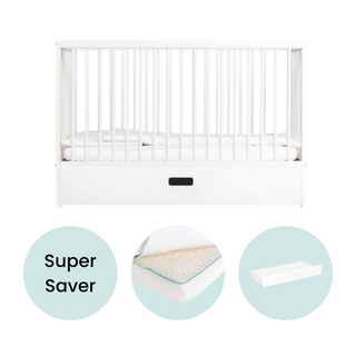 Mini Cot Bed With Drawer & Luxury Breathable Air Mattress - White - Mokee