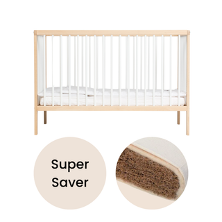 Mini Cot Bed With Natural Mattress - White Beech - Mokee