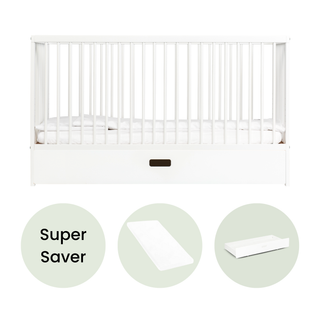 Midi Cot Bed With Drawer & Aloe Vera Mattress - White - Mokee