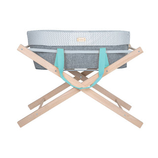 WoolNest Moses Basket & Beech Stand - Azure Drop - Mokee