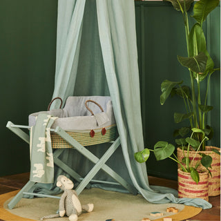 Natural Seagrass Moses Basket with Stand - Green - Mokee
