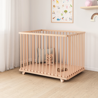 Mokee Ezee | Adjustable Playpen with wheels - Beech - Mokee