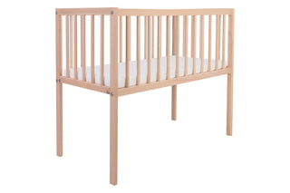 Mokee Bedside Crib and Mattress bundle - Beech (90x40) Solid Beechwood - Mokee