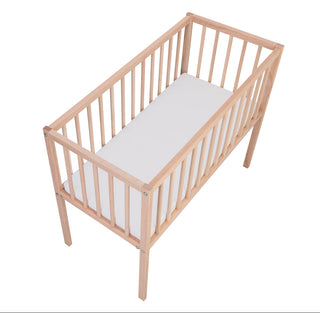 Mokee Bedside Crib and Mattress bundle - Beech (90x40) Solid Beechwood - Mokee