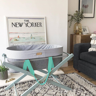 WoolNest Moses Basket & Stone Teal Stand - Azure Drop - Mokee