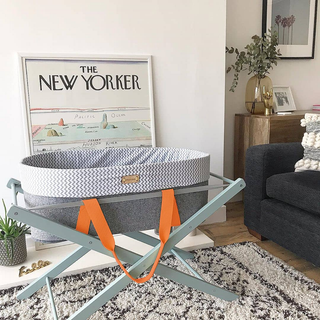 WoolNest Moses Basket & Stone Teal Stand - Neon Pumpkin - Mokee