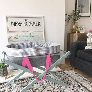 WoolNest Moses Basket & Stone Teal Stand - Pink Mallow - Mokee