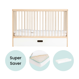 Mini Cot Bed With Drawer & Luxury Breathable Air Mattress - Beech