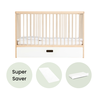Mini Cot Bed With Drawer & Aloe Vera Mattress - Beech