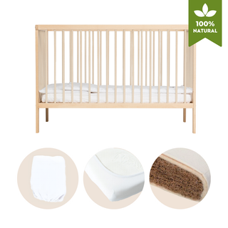 Mokee Natural Beechwood Cot Bed Convertible Cotbed 120 x 60 Baby Cot 0 3 Years White