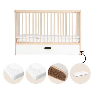 8 Piece Nursery Furniture Set with Natural Mattress - White Beech (120x60) - Mokee