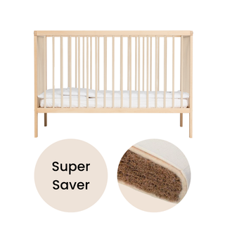 Mini Cot Bed With Natural Mattress- Beech