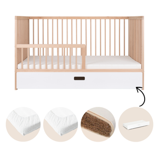 Midi Cot Bed With Mattress - Ultimate Natural Bundle 5 in 1 - Beech (140x70)