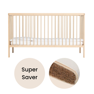 Midi Cot Bed With Natural Mattress - Beech (140x70)