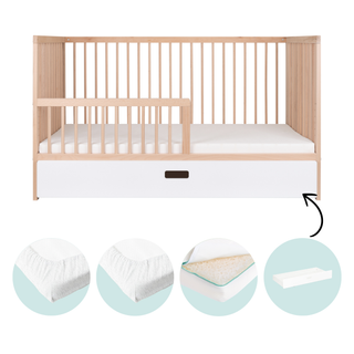 Midi Cot Bed With Mattress - Ultimate Air Bundle 5 in 1 - Beech