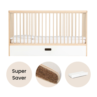 Midi Cot Bed With Drawer & Natural Mattress - Beech (140x70)