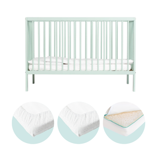 Mini Cot Bed With Mattress - Premium Air Bundle 4 in 1 - Dusty Aqua - Mokee