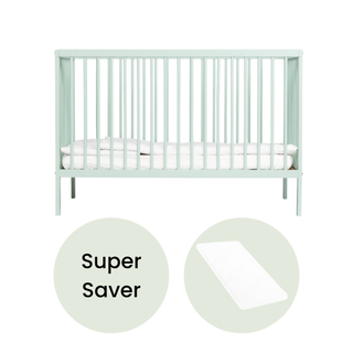 Mini Cot Bed With Aloe Vera Mattress - Dusty Aqua (120x60)