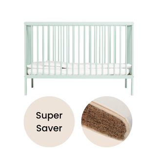 Mini Cot Bed With Natural Mattress - Dusty Aqua