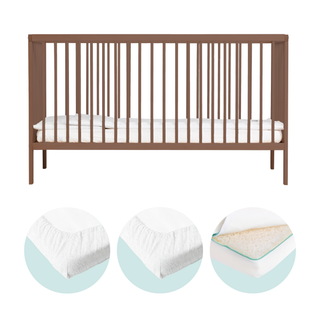 Midi Cot Bed With Luxury Breathable Air Mattress & 2 Mattress Protectors - Walnut