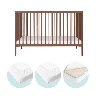Mini Cot Bed With Luxury Breathable Air Mattress & 2 Mattress Protectors - Walnut