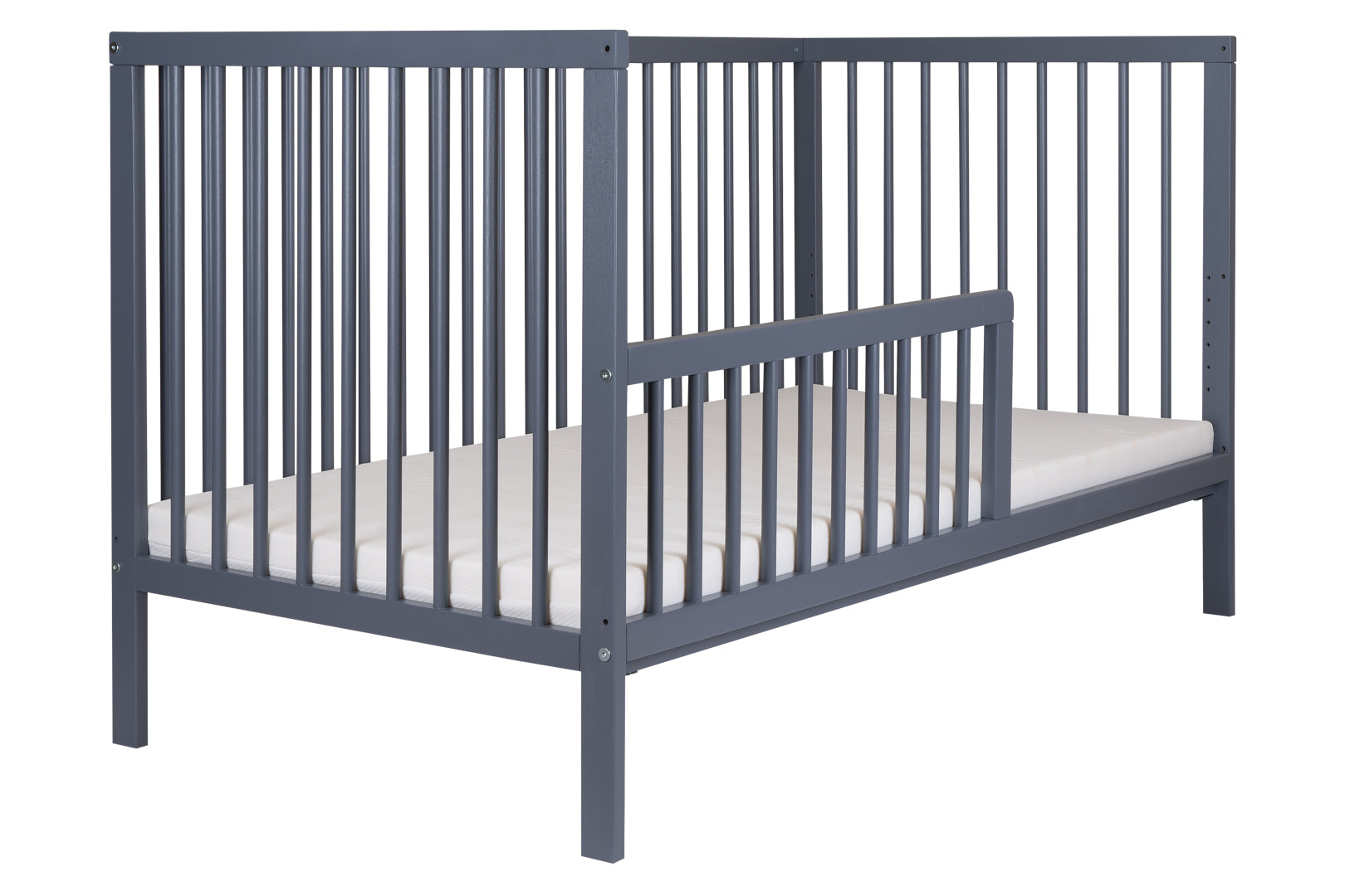 Natural Beechwood Midi Wooden Cot Bed Stone Blue (140x70