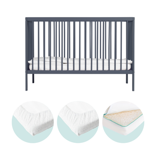 Mini Cot Bed With Mattress - Premium Air Bundle 4 in 1 - Stone Blue - Mokee