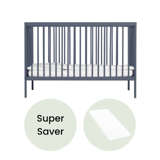 Mini Cot Bed With Aloe Vera Mattress - Stone Blue (120x60)