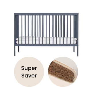 Mini Cot Bed With Natural Mattress - Stone Blue