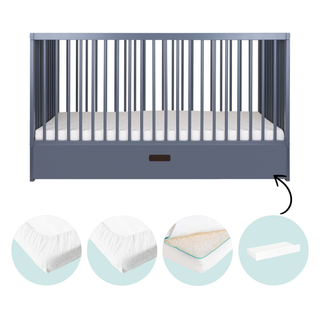 Midi Cot Bed With Mattress - Ultimate Air Bundle 5 in 1 - Stone Blue