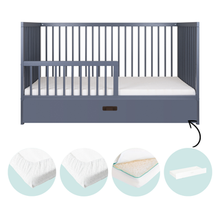 Midi Cot Bed With Mattress - Ultimate Air Bundle 5 in 1 - Stone Blue