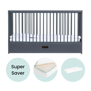 Midi Cot Bed With Drawer & Luxury Breathable Air Mattress - Stone Blue