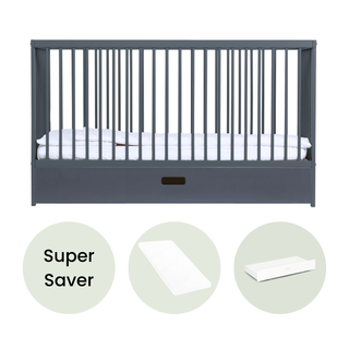 Midi Cot Bed With Drawer & Aloe Vera Mattress - Stone Blue