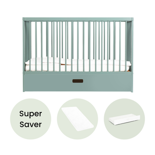 Mini Cot Bed With Drawer & Aloe Vera Mattress - Stone Teal