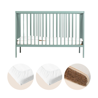 Mini Cot Bed With Mattress - Premium Natural Bundle 4 in 1 - Stone Teal
