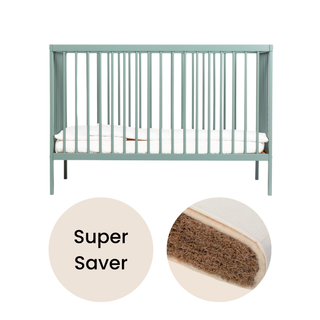 Mini Cot Bed With Natural Mattress - Stone Teal