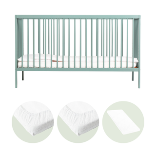 Midi Cot Bed With Aloe Vera Mattress & 2 Mattress Protectors - Stone Teal (140x70)