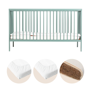 Midi Cot Bed With Natural Mattress & 2 Mattress Protectors - Stone Teal (140x70)