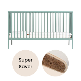 Midi Cot Bed With Natural Mattress - Stone Teal (140x70)
